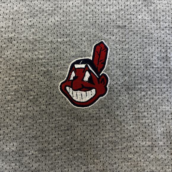 Vtg Cleveland Indians Chief Wahoo Shirt Mens XL Embroidered Logo Gray Mesh Logo - Picture 3 of 9
